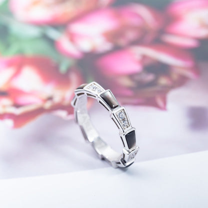 [⭐JeweliWhal]SERPENTI RING SILVER  DIAMOND BLACK MOP 3MM