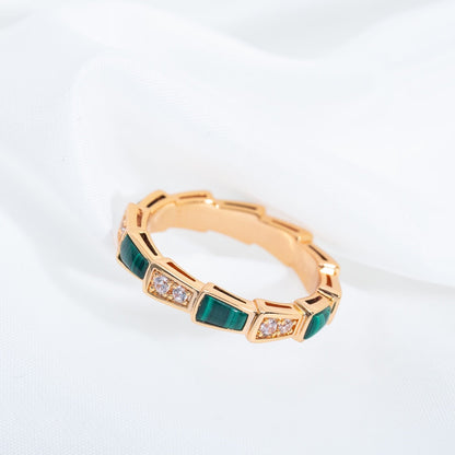 [⭐JeweliWhal]SERPENTI RING PINK GOLD MALACHITE DIAMOND 3MM