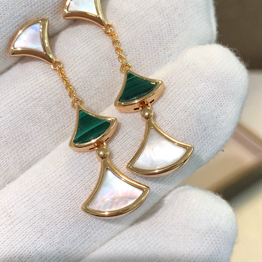 [⭐JeweliWhal]DREAM EARRINGS 3 MOTIFS MALACHITE MOP PINK GOLD