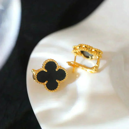 [⭐JeweliWhal]CLOVER MEDIUM 1 MOTIFS  ONYX STUD EARRINGS