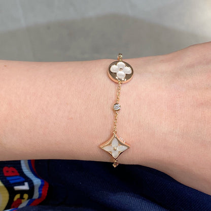 [⭐JeweliWhal]STAR AND SUN 4 MOTIF WHITE MOP PINK GOLD BRACELET
