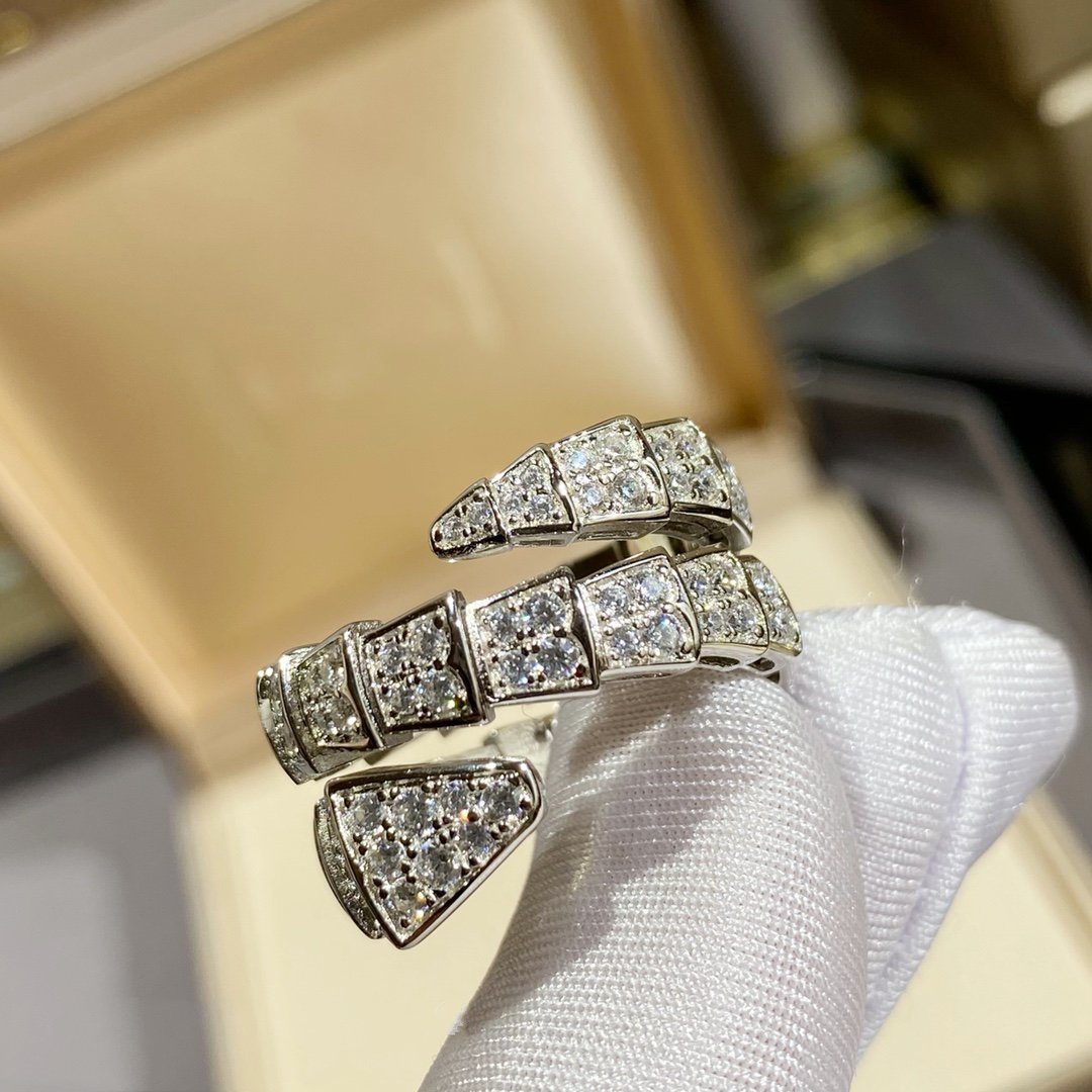 [⭐JeweliWhal]SERPENTI DOUBLE RING SILVER DIAMOND PAVED
