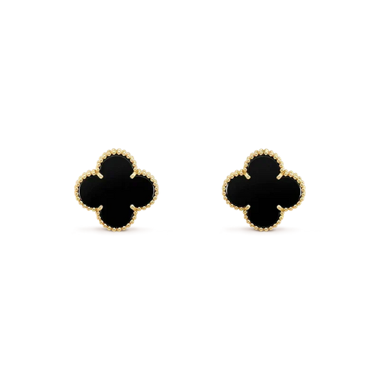 [⭐JeweliWhal]CLOVER MEDIUM 1 MOTIFS  ONYX STUD EARRINGS