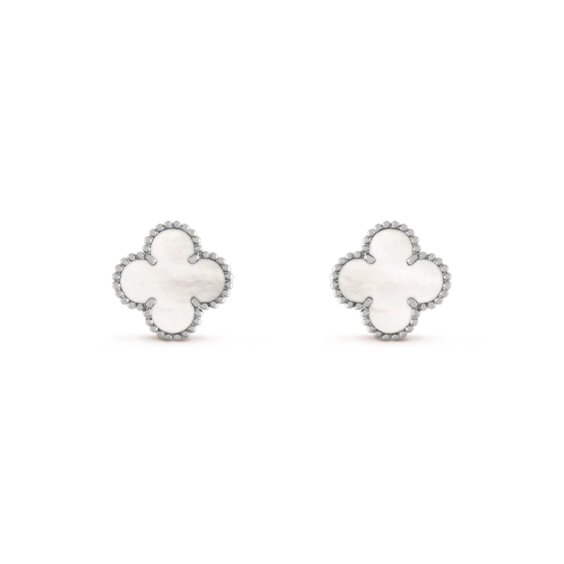 [⭐JeweliWhal]CLOVER MEDIUM 1 MOTIFS  WHITE MOP EARRINGS SILVER