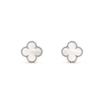 [⭐JeweliWhal]CLOVER MEDIUM 1 MOTIFS  WHITE MOP EARRINGS SILVER