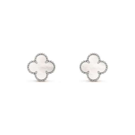 [⭐JeweliWhal]CLOVER MEDIUM 1 MOTIFS  WHITE MOP EARRINGS SILVER