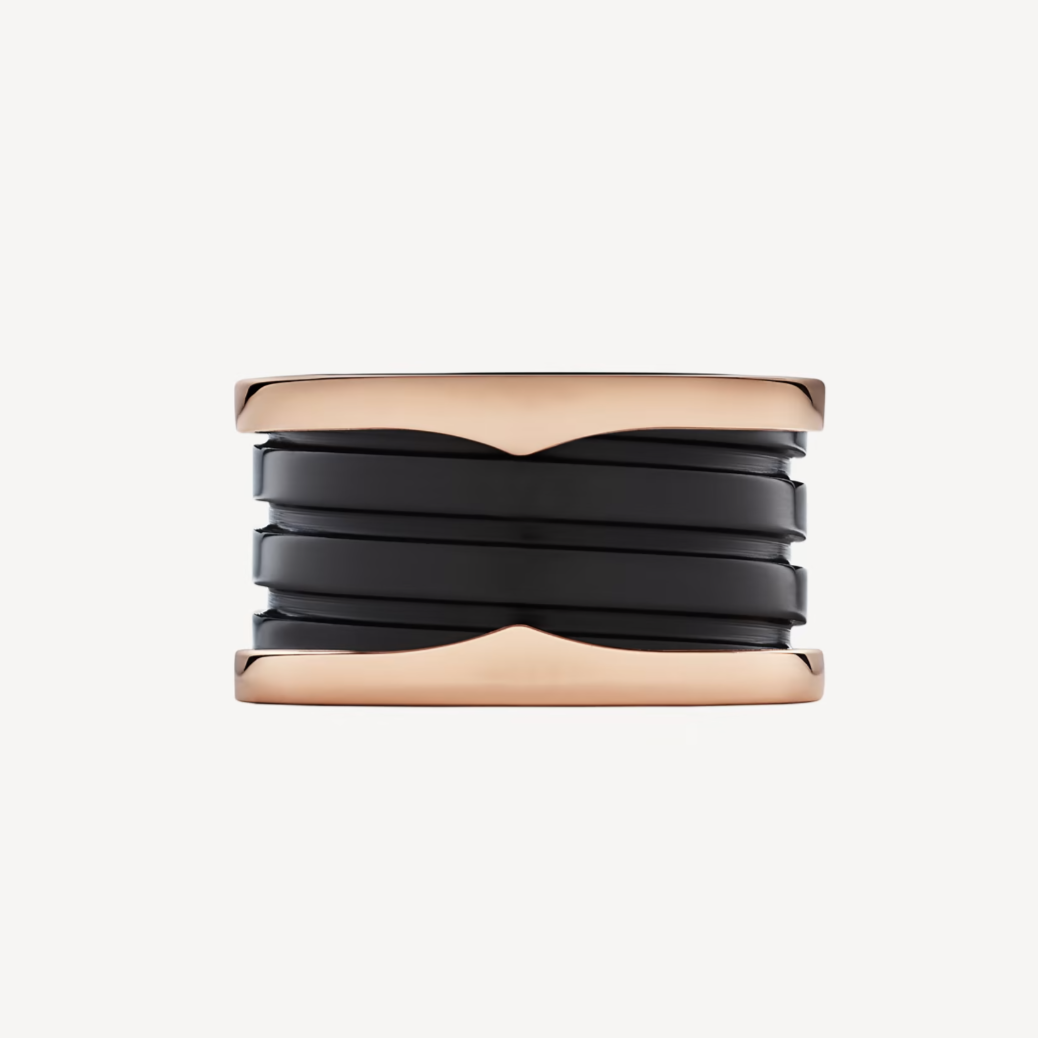 [⭐JeweliWhal]ZERO 1 FOUR-BAND LOOPS AND BLACK CERAMIC SPIRAL PINK GOLD RING