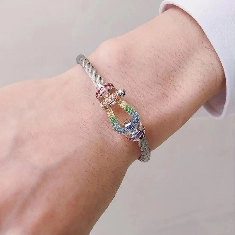 [⭐JeweliWhal]FORCE LARGE HORSESHOE  COLORED DIAMOND BRACELET ROSE GOLD