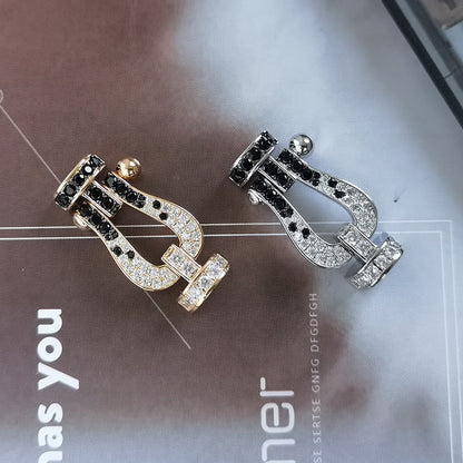[⭐JeweliWhal]FORCE LARGE HORSESHOE BLACK WHITE DIAMOND BRACELET ROSE GOLD