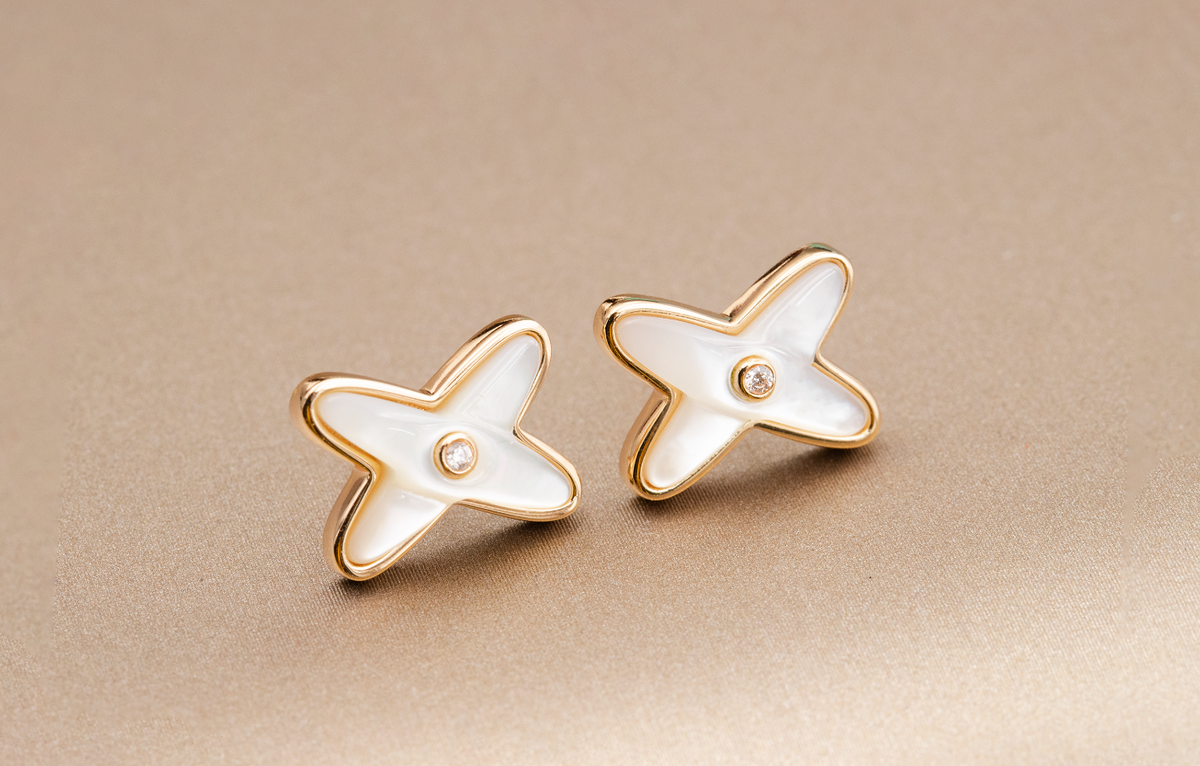 [⭐JeweliWhal]JEUX DE WHITE MOP ROSE GOLD DIAMOND EARRINGS