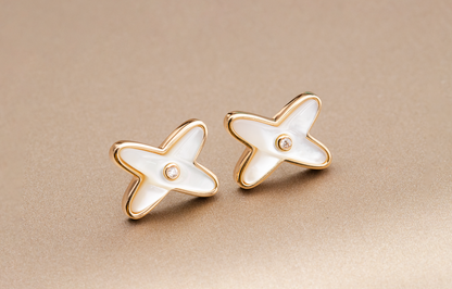 [⭐JeweliWhal]JEUX DE WHITE MOP PINK GOLD DIAMOND EARRINGS