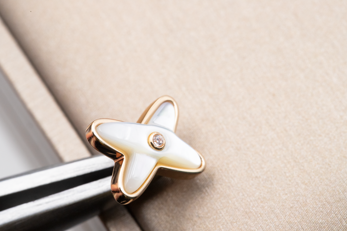 [⭐JeweliWhal]JEUX DE WHITE MOP PINK GOLD DIAMOND EARRINGS