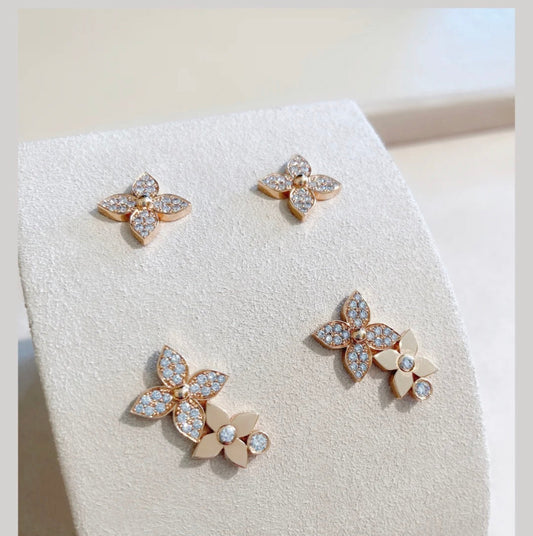 [⭐JeweliWhal]STAR BLOSSOM STUD EARRINGS PINK GOLD DIAMONDS