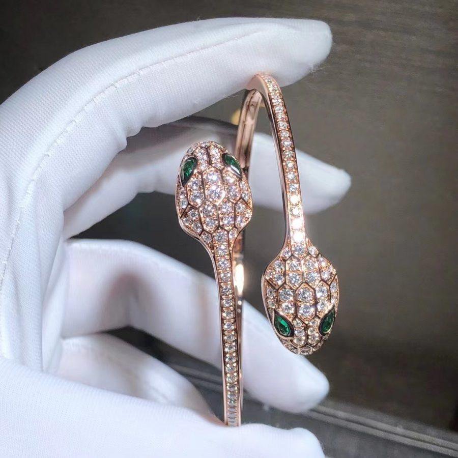 [⭐JeweliWhal]SERPENTI BRACELET PINK GOLD MALACHITE DIAMOND DOUBLE SNAKE
