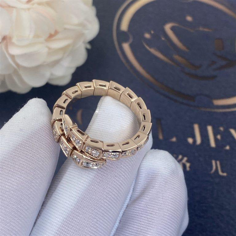 [⭐JeweliWhal]SERPENTI RING PINK GOLD DIAMOND PAVED 4MM