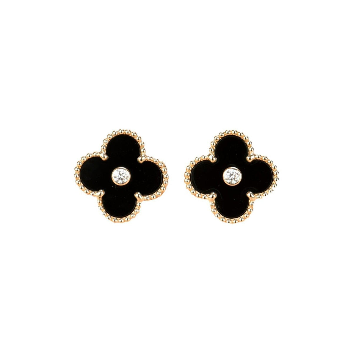 [⭐JeweliWhal]CLOVER MEDIUM 1 MOTIFS ONYX DIAMOND EARRINGS
